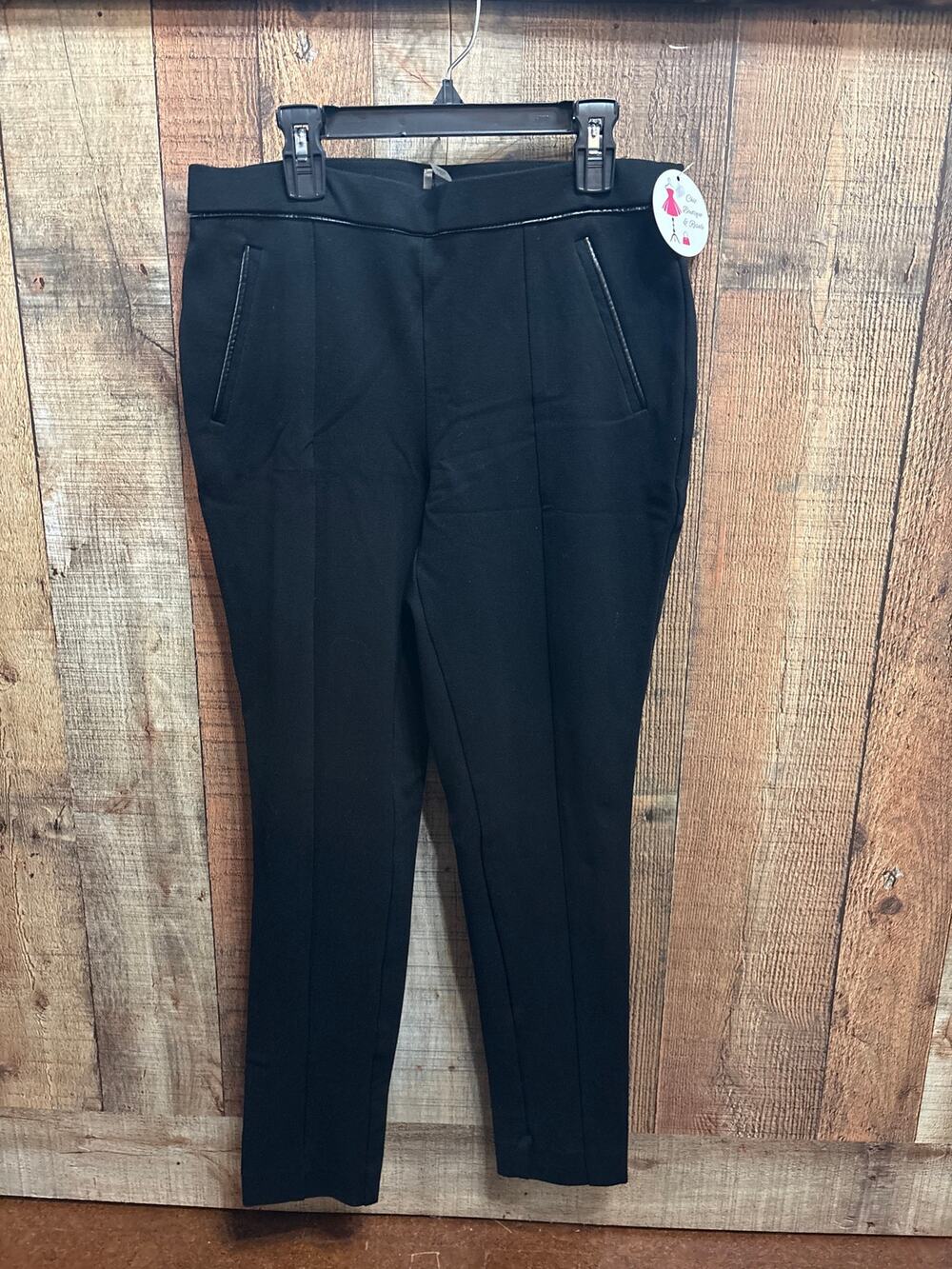 Anne Klein Black Faux-Leather Trim Ponte Ankle Pants